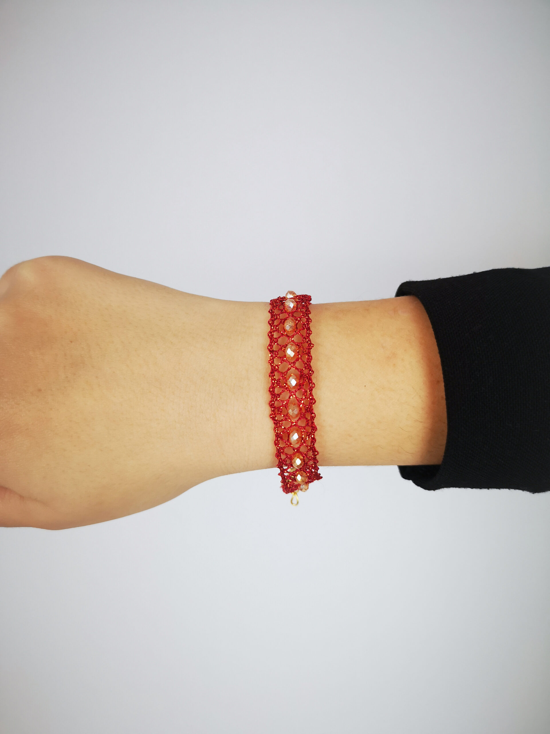 Pulsera roja de encaje de bolillos - Imagen 2